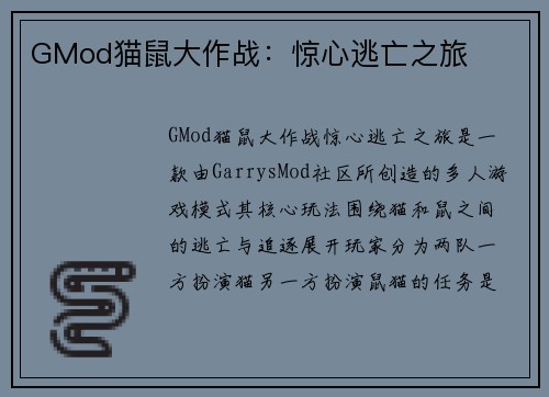GMod猫鼠大作战：惊心逃亡之旅